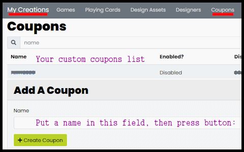 the page that lists existing Discount Codes and allows you to create a new one